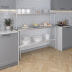 Stainless Steel Work Table with Wide Single Tier Overshelf | Metal Kitchen Prep Table & Shelving Combo (18" x 60" Work Table + 12" Overshelf)