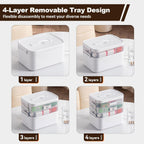 4-Tier Portable Medicine Cabinet Organizer, Large Medicine Storage Box with Handle, Plastic First Aid Box Empty, Multipurpose Medical Supply Organizer, Medication Storage with 3 Removable Tray