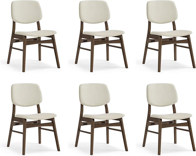 Wooden Dining Chairs Set of 6, Upholstered Modern Dining Room Chairs, Mid Century Solid Oak Wood Kitchen Chairs for Living Room, Restaurant, Farmhouse (Cream Fabric & Walnut Color)