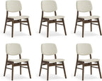 Wooden Dining Chairs Set of 6, Upholstered Modern Dining Room Chairs, Mid Century Solid Oak Wood Kitchen Chairs for Living Room, Restaurant, Farmhouse (Cream Fabric & Walnut Color)