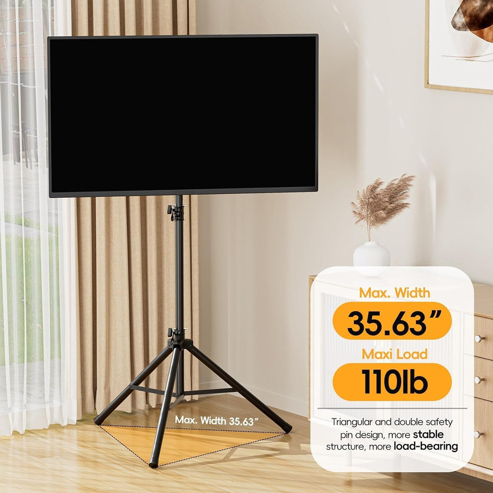 Tripod TV Stand for 25-70" TVs, Adjustable & Foldable, Black | ±15° ...