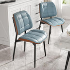 Dining Chairs Set of 2, Mid Century Modern Dining Room Chair with Thick Cushion, Upholstered Faux Leather Kitchen Chairs with Walnut Bentwood Back for Kitchen Dining Room, Blue