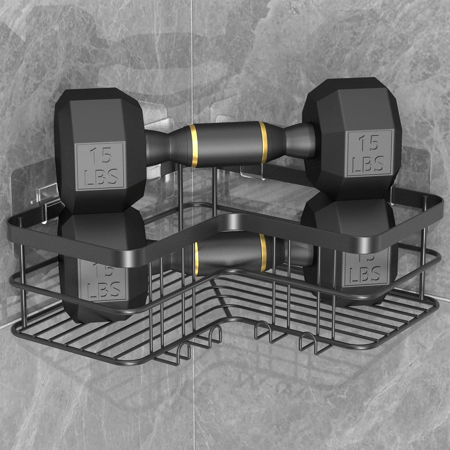 Yazoni Corner Shower Caddy, 4-Pack Adhesive Shower Shelves with Soap Holder No Drilling, Rustproof Bathroom Shower Organizer Storage, Black