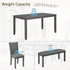 Ball & Cast 6 Piece Dining Table Set with 4 Upholstered Chairs & 1 Bench,Farmhouse Wooden Living Room Furniture for 6 W/ 58.5" Rectangle Kitchen Desk,for Restaurant,Home Bistro,Dining Room,Gray