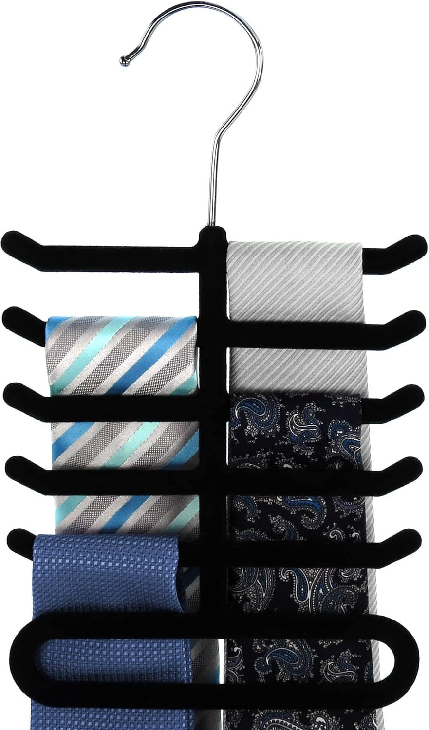 Hangerworld Single Black Flocked Tie Rack & Belt Organiser Non-Slip Coat Clothes Accessory Hanger, Metal