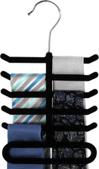 Hangerworld Single Black Flocked Tie Rack & Belt Organiser Non-Slip Coat Clothes Accessory Hanger, Metal