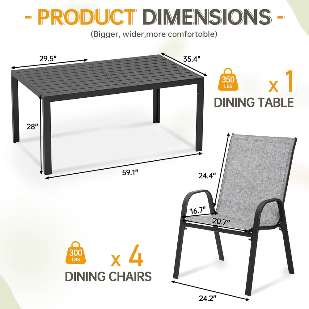 PIZZELLO Outdoor Dining Sets for 4, 60" Rectangular Table with 4 Chairs
