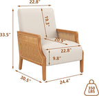 WENTMENT Modern Accent Chair, Armchair with Natural Rattan Armrest, Upholstered Living Room Chair Comfy Single Sofa Chair for Hosting Room/Bedroom,Beige