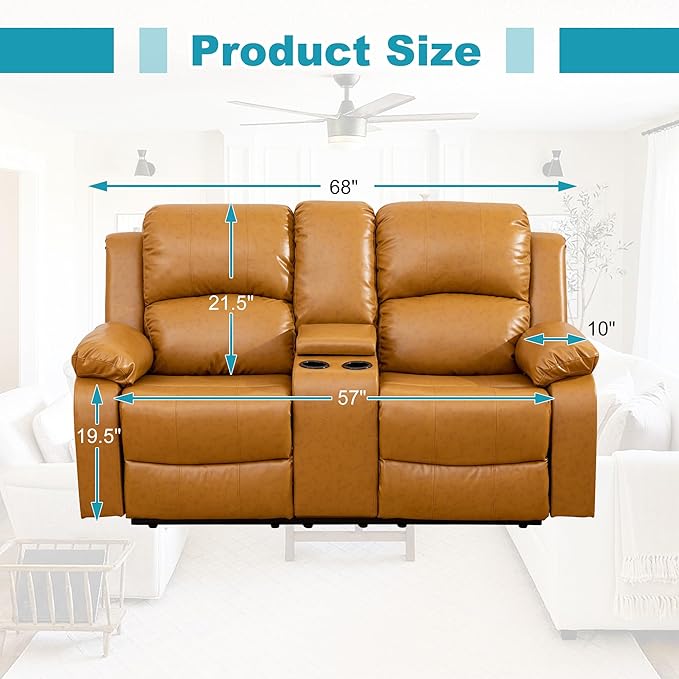 Recliner Sofa Set Couches for Living Room Chair Semi PU Fabric Living Room Furniture Sets, Adjusted Loveseat Reclining Couch Furniture Sofa Set for Theater Seating, Ginger