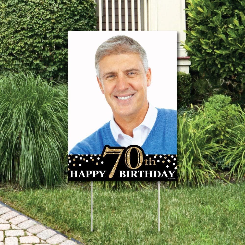 Big Dot of Happiness - Custom Adult 70th Birthday - Gold - Photo Yard Sign - ...