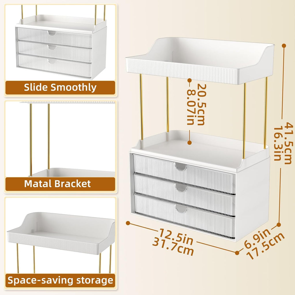 2 Sets Makeup Organizer – 5 Tier Bathroom Organizers and Storage, Versatile Perfume Vanity Organizer, Ideal for Cosmetic, Large Skincare, Face Mask, Office Supplies, Clear