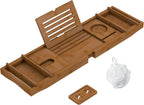 Bamboo Bathtub Tray for Luxury Bathroom, Expandable Premium Bath Tray with Soap Towel Book Holder, Luxury Spa Wooden Bath Table for Reading Laptop Over The Clawfoot Walnut