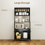 HOMCOM Kitchen Bakers Rack with Power Outlet, Coffee Bar Cabinet, Black | Microwave Stand, Storage Shelves, Louvred Door Cabinets, 31.5" x 16.5" x 67.3"