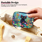 Art Painting Flower Cat Pill Organizer Travel Medicine Case with Zipper Daily Vitamin Storage Bag Portable 8 Slot Weekly Pill Box Supplement Holder for Home Office Gym Travel