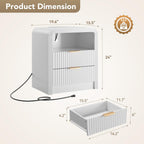 Decofy Fluted 2-Drawer Nightstand Set of 2 with Charging Station, White | Open Shelf, USB and Type C Ports, Curved Profile, Gold Handles, 19.7'' Wood Bedside Table