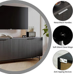 Black Fluted TV Stand with Led Light, 68" Entertainment Center with Storage, Television Stands for 55/60/65/70/75 inch TV, Mid Century TV Console, Media Console, Sideboard Cabinet for Living Room