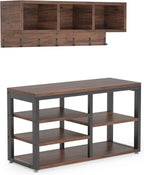 Tribesigns Industrial [Shoe] [Rack] [Bench] with Coat [Rack] Set with Hall Tree, 3 Storage Cubbies, 7 Hooks for Entryway, Hallway, 5-in-1Design, Rustic Brown