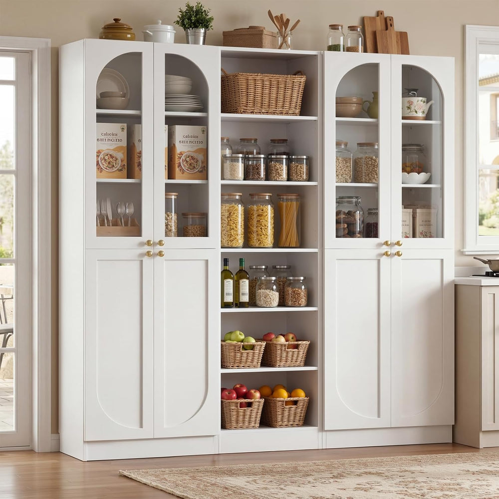 Cyclysio 80" Tall Pantry System with 4 Tempered Glass Doors, Arched Corn...