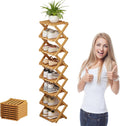 The 9-Tier No-Assembly Bamboo Rack,Foldable Bamboo Shoe Rack,Collapsible Shoe Rack for Entryway Closet Dorm,Installation-Free (Natural,8 Tier)