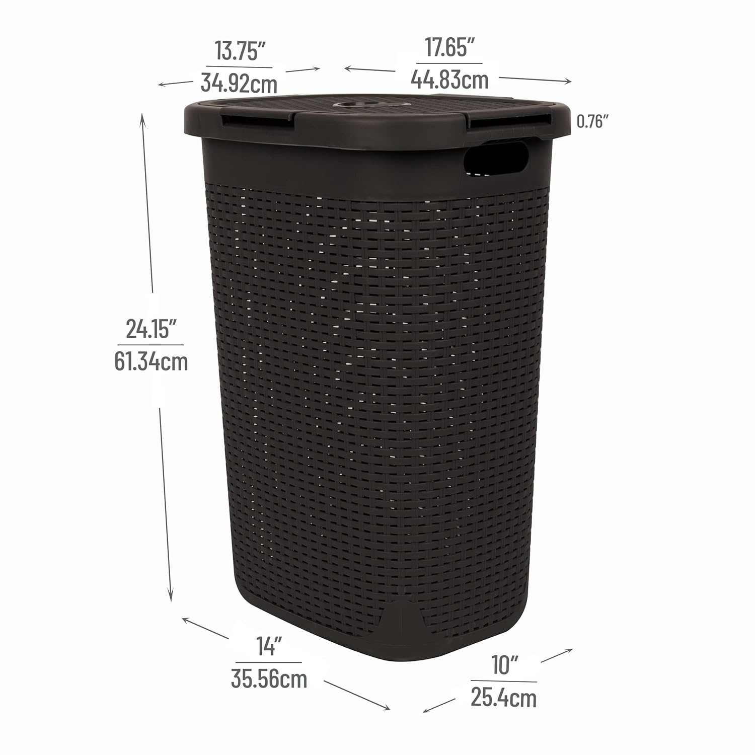 Mind Reader Slim Laundry Hamper with Lid, 60L Clothes Basket, Premium Wicker Design, Plastic, Brown