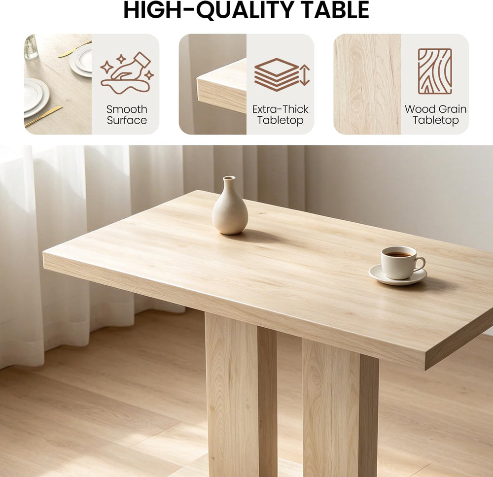 Modern Dining Table Set for 4, 46" Pedestal Kitchen Set Natural