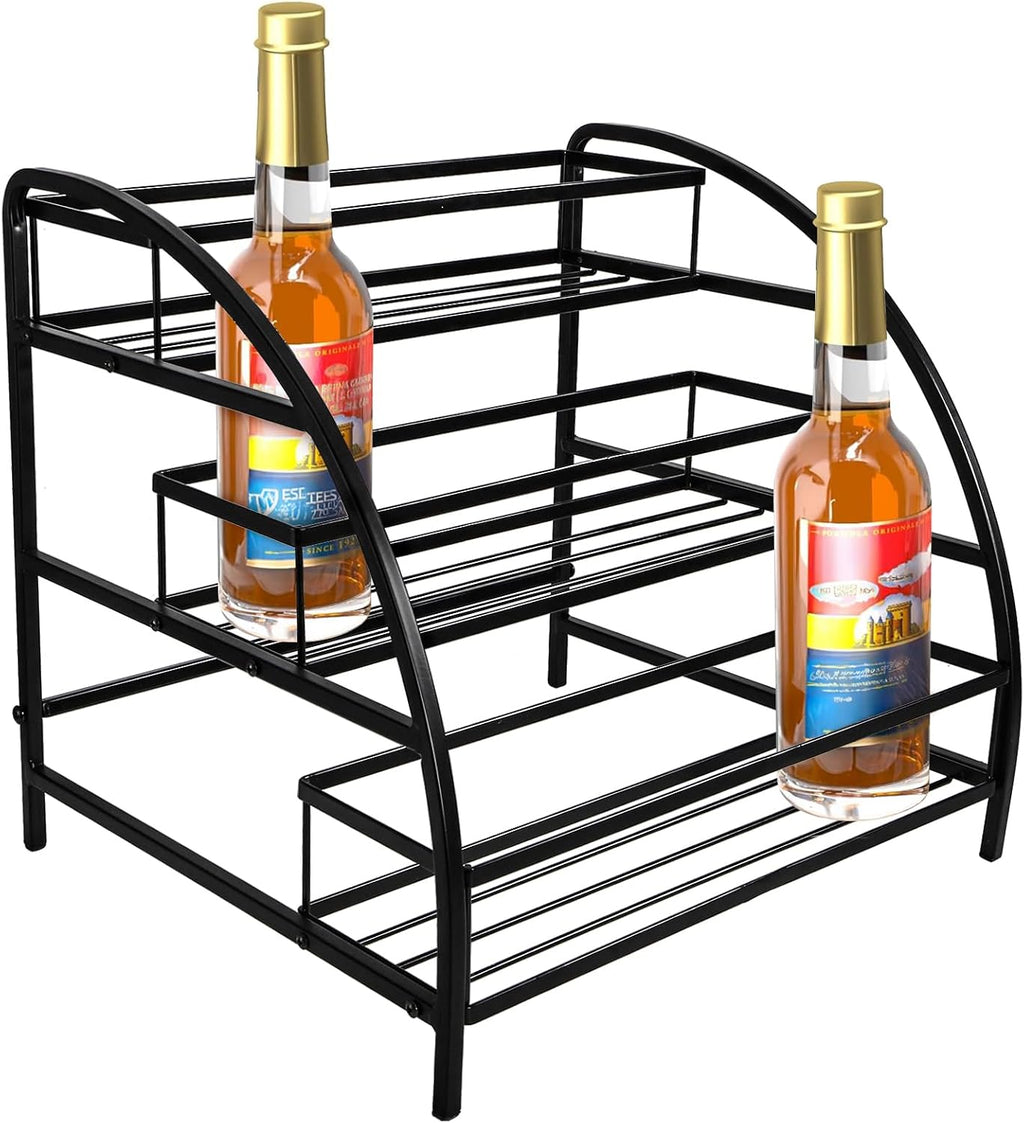 Cididu Coffee Syrup Organizer Rack, 9-12 Bottles Syrup Stand Holder for Countertop, 3 Tier Metal Small Wine Rack, Bottle Storage Shelves for Coffee Bar Station, Kitchen, Spice, Soda, Dressing