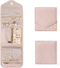 BAGSMART Travel Jewelry Organizer Case Foldable Small Jewelry Roll for Journey Rings, Necklaces, Earrings, Bracelets,Mini,Soft Pink