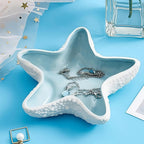 Starfish Ceramic Jewelry Tray, Ocean Themed Trinket Holder for Jewelry Storage, Beachy StDecorative Trinket Ring Dish, Suitable for Mother Friend Sister, Gifts for Women, Home Decor(Sea Blue)