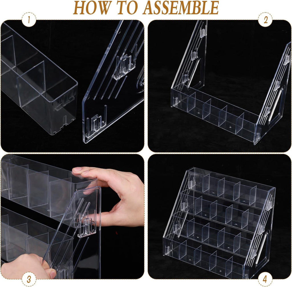 Tea Bag Organizer Display Stand, 4 Tier Clear Acrylic Tea Packet Storage Holder for Kitchen Countertop Cabinet Pantry Office Tea Bag, Coffee, Sugar Packets, Creamers Organization
