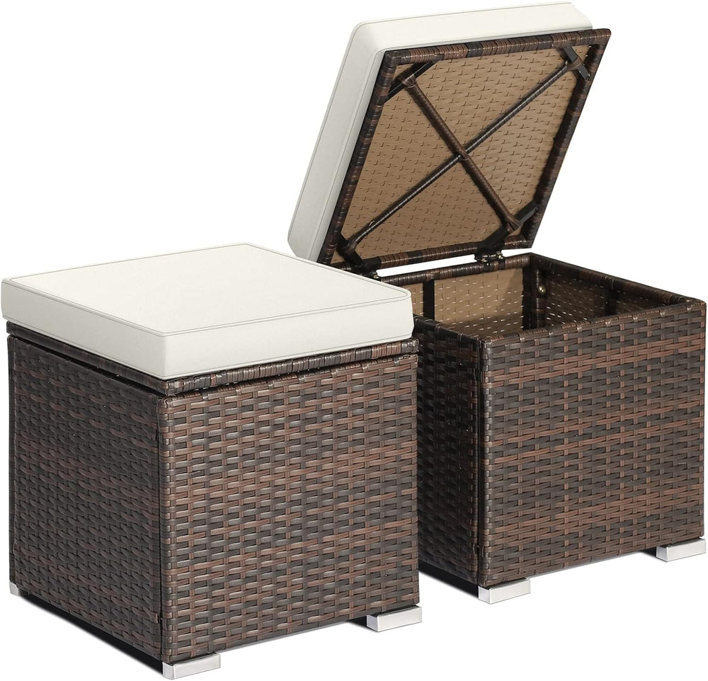 ORALNER 16" Outdoor Ottoman, Set of 2 Wicker Ottoman with Storage, All-W...