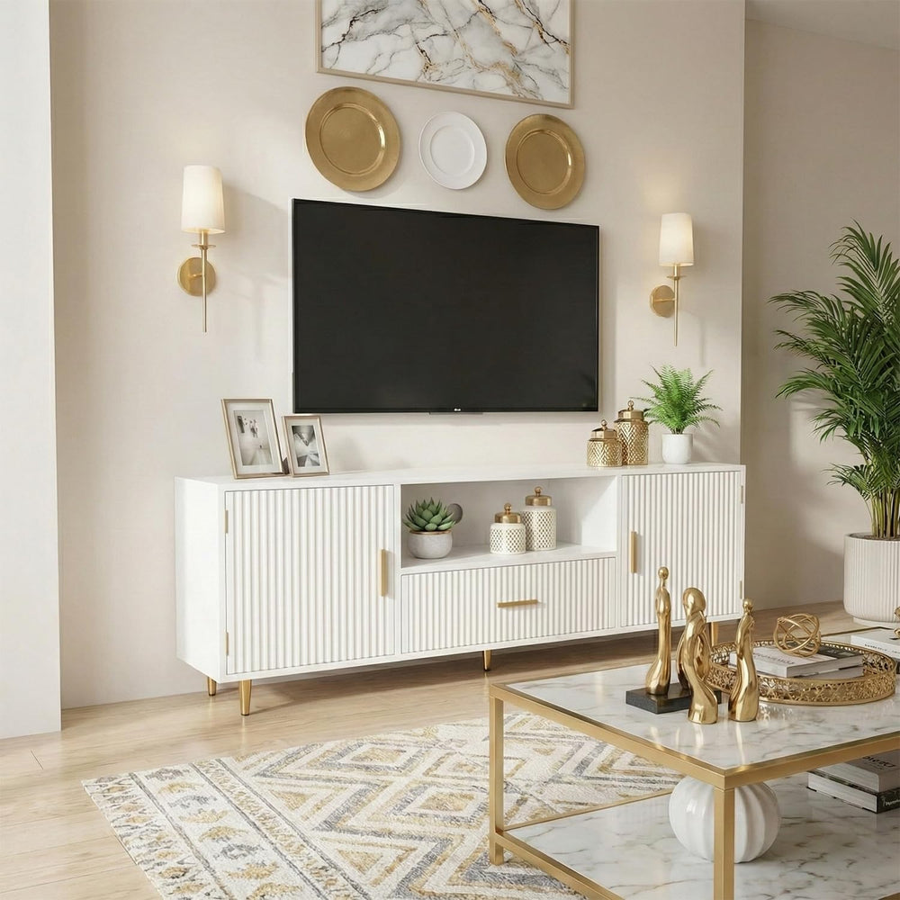 DIYART Modern Fluted TV Stand for 55/60/65 Inch TV, 57" Entertainment Ce...