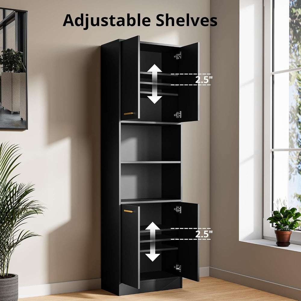 Cozy Castle Kitchen Pantry Cabinet, 75" Tall Wood Storage Cabinet with D...