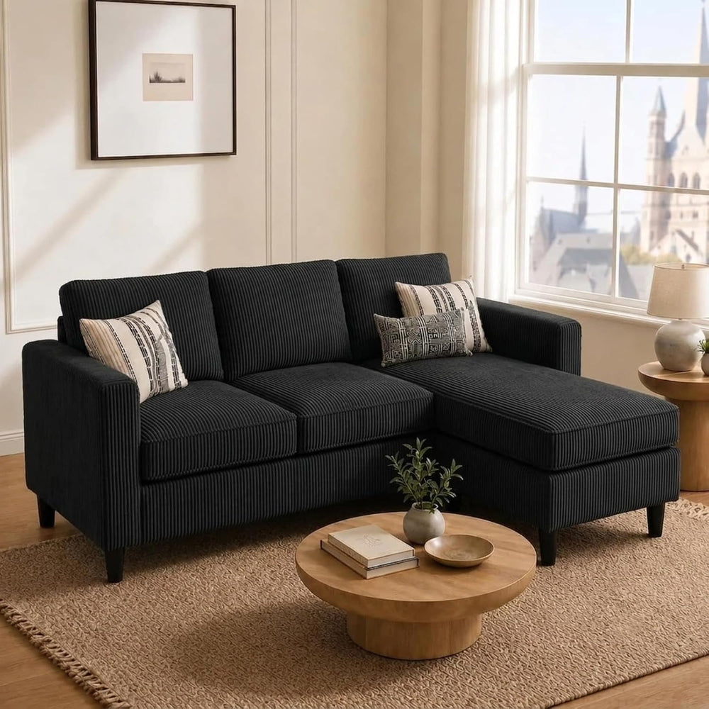 Nuturelly 73.6" L-Shaped Small Sectional Sofa with Ottoman, Black | Tool...