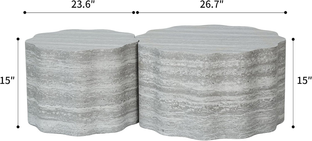 23.6''+26.7'' Set of 2 Faux Mars Pattern Round Coffee Tables,...