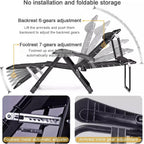 Gravity Indoor Outdoor Chair, Folding Reclining Lounge with Removable Gray Cushion and Headrest,