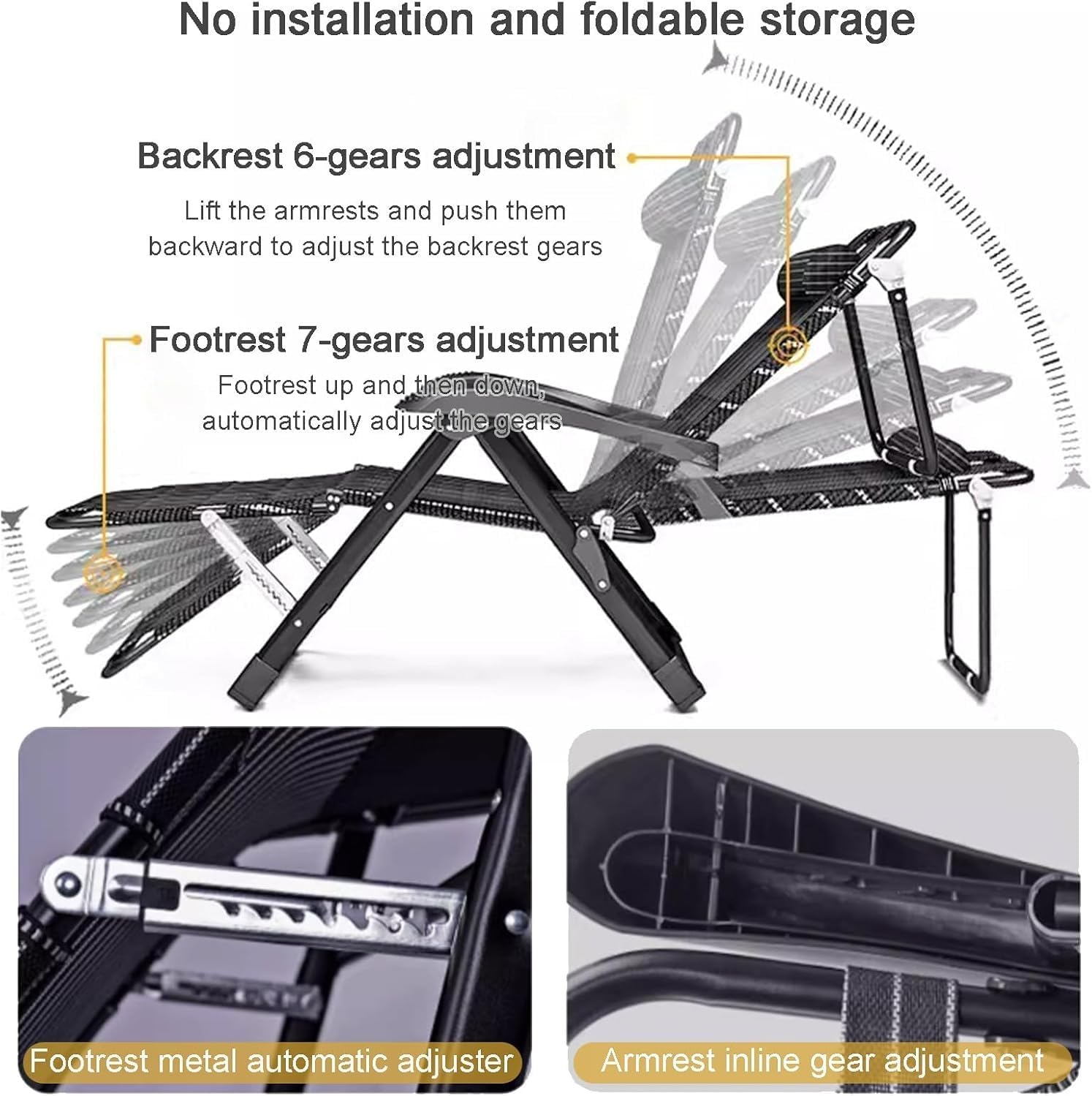 Gravity Indoor Outdoor Chair, Folding Reclining Lounge with Removable Gray Cushion and Headrest,
