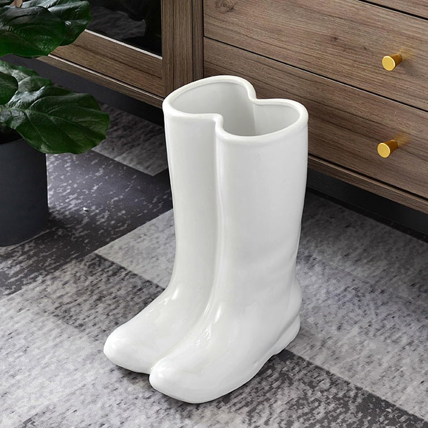 Indoor Rain Boots Umbrella Rack Tall Entryway Ceramic Umbrella Stand Holder Multifunctional Vase Floor Storage Umbrella Canes/Walking Sticks Bucket for Home Office Porch.(White)