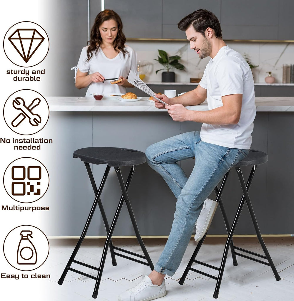 Suzile 2 Pcs Tall Folding Chair Portable Plastic Stool Chair Heavy Duty Folda...