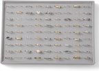 Large Jewelry Organizer for Drawer Insert Velvet Stackable Jewelry Trays for Earring Necklace Bracelet Ring Display (Gray, Ring 100 Slots)