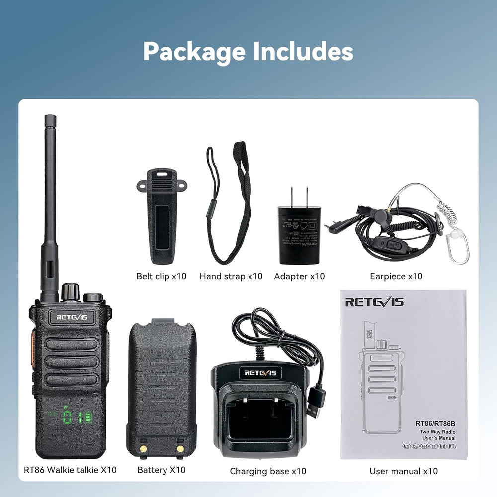Retevis RT86 Two Way Radios Long Range with Earpiece for Warehouse,10 Pack