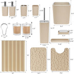 Bathroom Accessories Set - 25PC Bathroom Sets with Shower Curtain and Rugs, Beige Bathroom Set with Trash Can, Soap Dispenser, Soap Dish & Toilet Brush