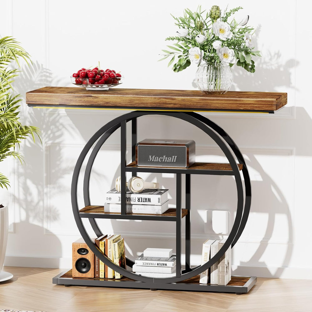 RANXFLOAT Console Tables for Entryway, 4-Tier Industrial Narrow Wood Sofa Tab...