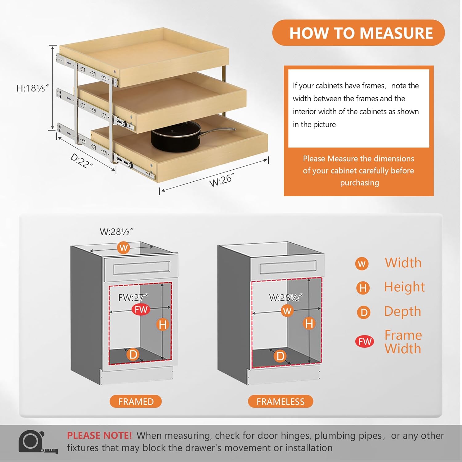 WelFurGeer 3-Tier Pull Out Cabinet Organizer with Soft Close, Heavy-Duty Slide Out Drawers for Cabinets, Pull Out Drawers for Cabinets, Bottom Mount Shelves for Kitchen, Pantry, Bathroom