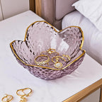 Purple Glass Jewelry Dish Tray, Birthday Gifts for Mom, Crystal Ring Holder for Women, Small Flower Ring Dish Jewlery Plate, Engagement Trinket Jewelry Tray, Nightstand Decor Jewerly Bowl
