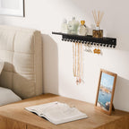 niffgaff Wall-Mounted Jewelry Organizer with Hooks and Shelf - Necklace Hanger Holder for Hanging Storage, Multi-Functional Wall Decor(for Rings, Earrings, Bracelets), Black