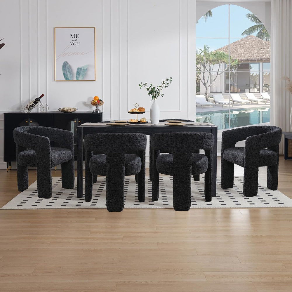 Black Sherpa Dining Chairs Set of 2, Modern Barrel Dining Room Chairs Upholst...
