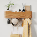 Coat Rack Wall Mount with Shelf 4 Hidden Hooks Modern Wooden Key Holder Entryway Organizer for Hallway Bedroom Bathroom Home Decor Storage for Hanging Coats Hats Bags Towels, Wave-Shape Oak