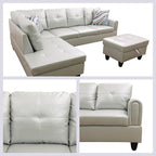 L Shaped Couch Sectional Couches with Chaise and Storage Ottoman, 3 Pieces Modular Convertible Sofa for Living Room Furniture Sets and Small Apartment Faux Leather, Silver Green