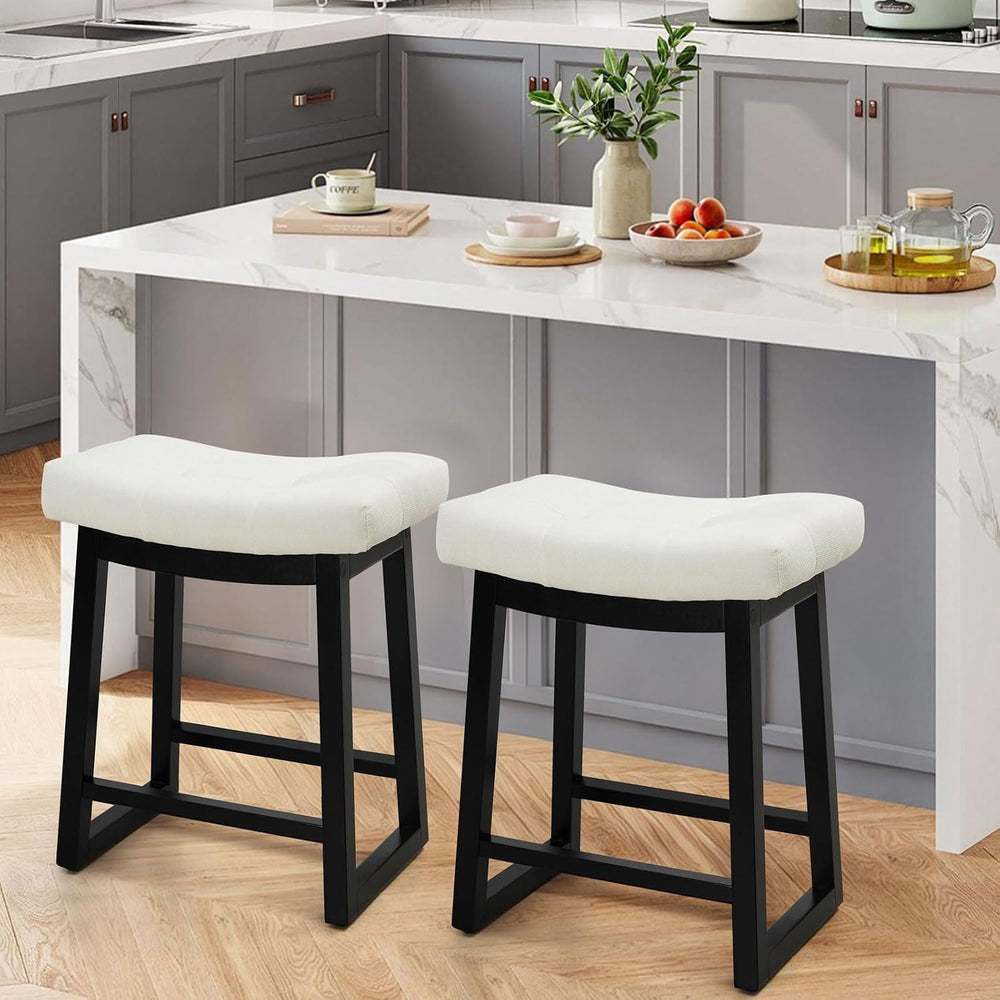 Counter Height Bar Stools Set of 2, 24 Inch Backless Upholstered Counter Stoo...