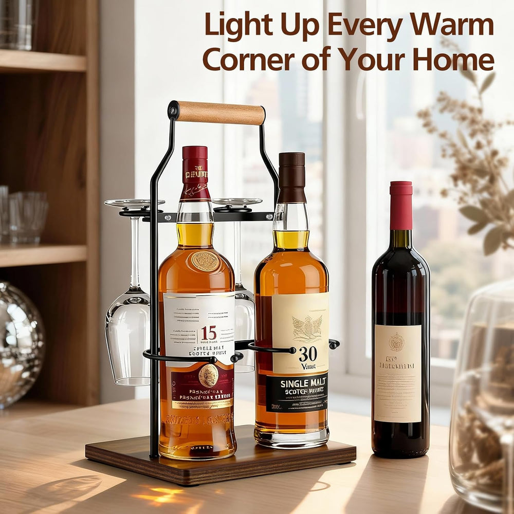 Desktop Wine Rack, 2-Bottle Holder with Dual Glass Holder, Wine Storage Racks...